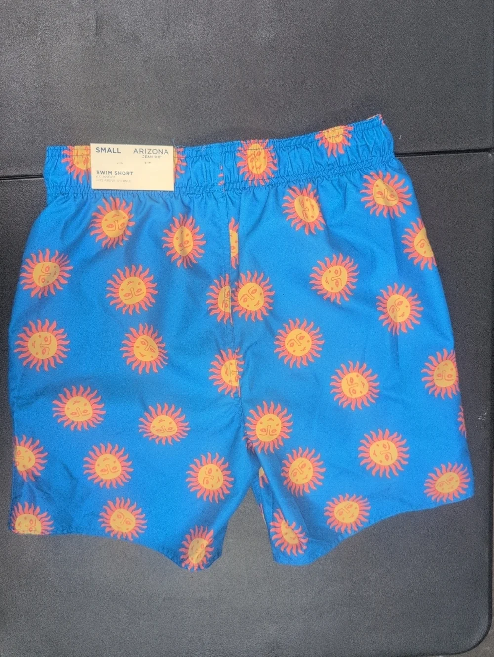 Men's Arizona Blue Swim Trunks with Orange Sun Motif Size S